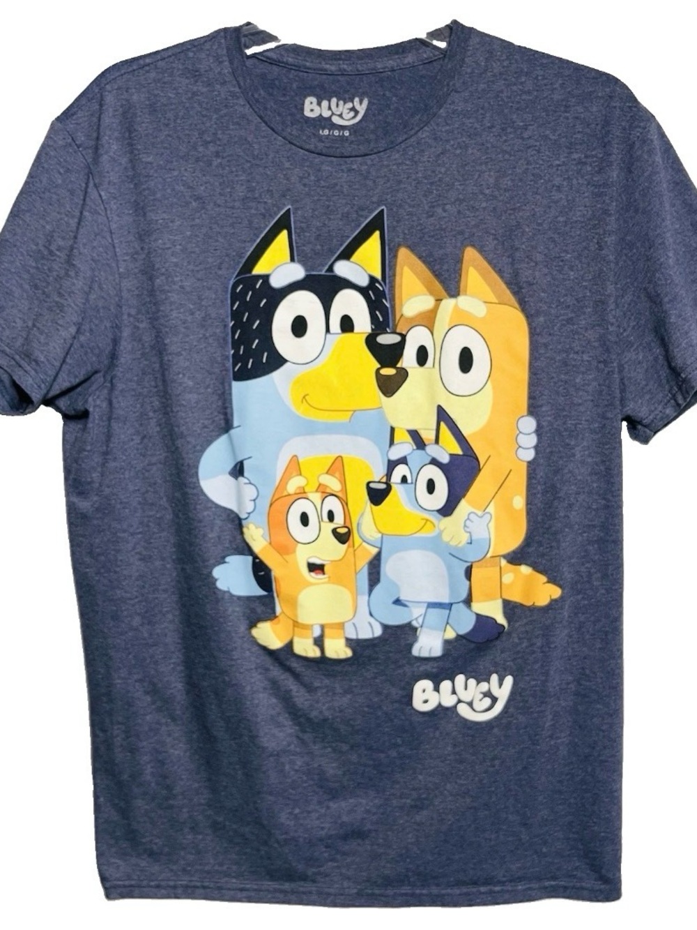 Bluey Family Graphic Tee Shirt Size LG Adult Unisex Crew Neck Short Sleeves Blue